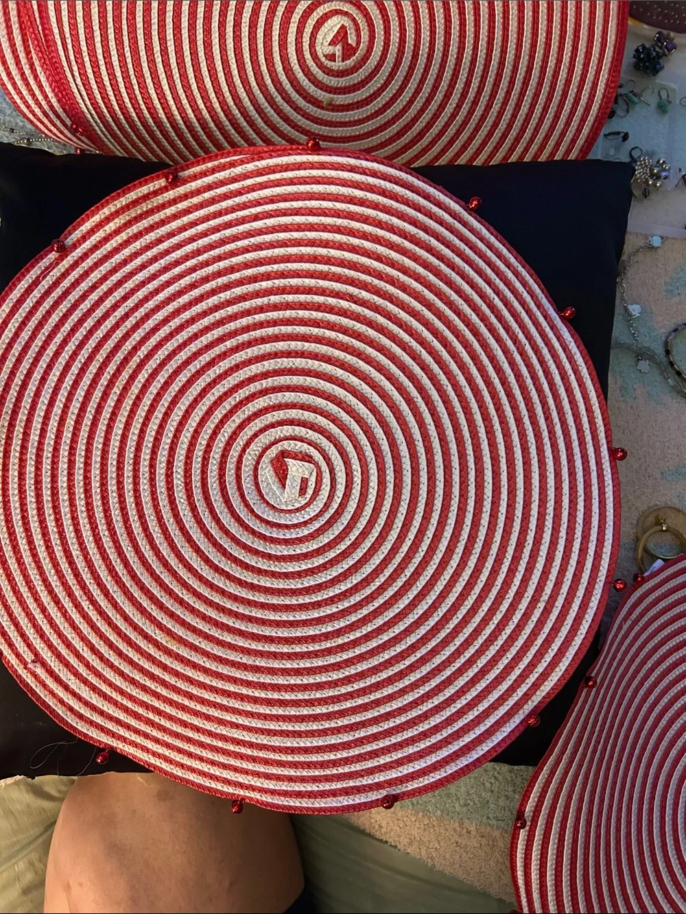 Round Red & White Spiral Placemats Six